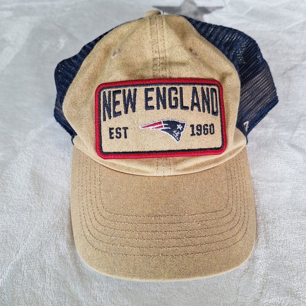 2019 New England Patriots '47 Brand NFL Trucker Hat Tan With Blue Mesh